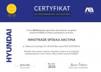 Certyfikat autoryzowanego instalatora HYUNDAI
