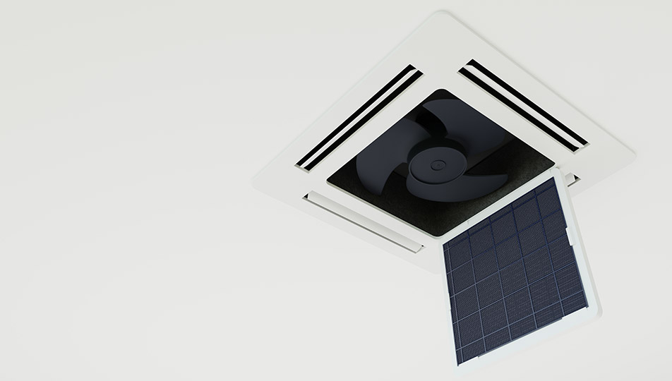 Klimatyzacja kasetonowa zamontowana w suficie podwieszanym