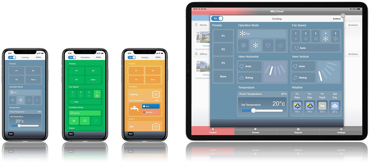 Zrzuty z aplikacji Mitsubishi MELCloud