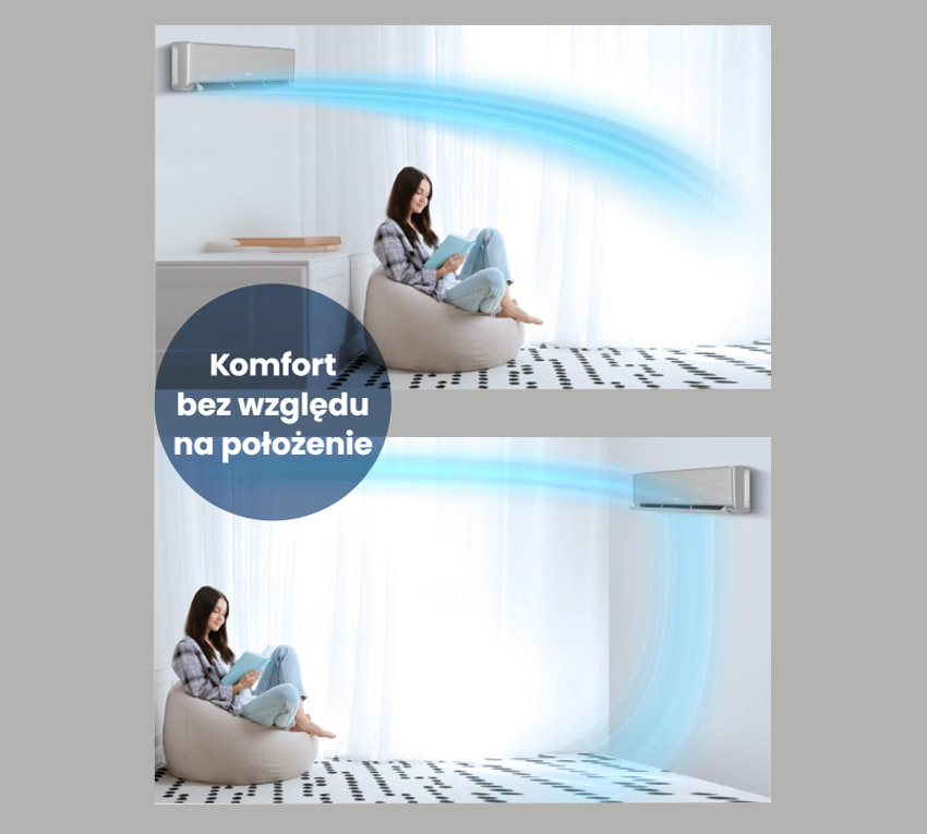 Duży zasięg nawiewu powietrza